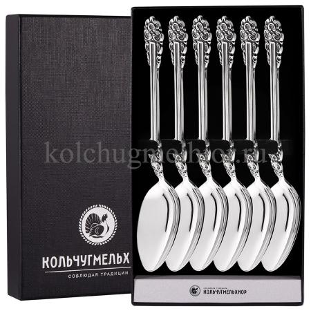 СТОЛОВЫЙ НАБОР ИЗ МЕЛЬХИОРА "ПРАЗДНИЧНЫЙ" С ЧЕРНЕНИЕМ (6 ЛОЖЕК) – КОЛЬЧУГИНСКИЙ МЕЛЬХИОР