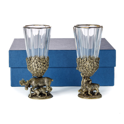 ЛАФИТНИК ДЛЯ ВОДКИ "РУССКИЙ ЛЕС" (ЛОСЬ, КАБАН) ЛАТУННЫЙ 2 ШТ