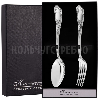 СЕРЕБРЯНЫЙ СТОЛОВЫЙ НАБОР "ЭДЕМ" С ЧЕРНЕНИЕМ (2 ПРЕДМЕТА) – МСТЕРСКИЙ ЮВЕЛИР
