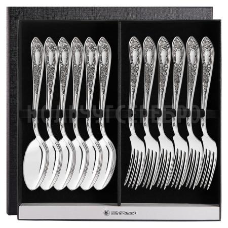 СТОЛОВЫЙ НАБОР ИЗ МЕЛЬХИОРА "ЖАСМИН" (6 ВИЛОК, 6 ЛОЖЕК) – КОЛЬЧУГИНСКИЙ МЕЛЬХИОР