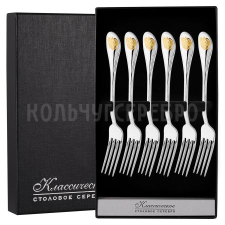 СЕРЕБРЯНЫЙ НАБОР "ОТЕЧЕСТВО" С ПОЗОЛОТОЙ (6 ДЕСЕРТНЫХ ВИЛОК) – КРАСНАЯ ПРЕСНЯ