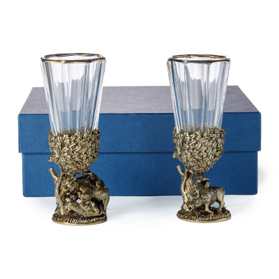 ЛАФИТНИК ДЛЯ ВОДКИ "РУССКИЙ ЛЕС" (МЕДВЕДЬ, КАБАН) ЛАТУННЫЙ 2 ШТ