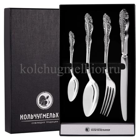 СТОЛОВЫЙ НАБОР ИЗ МЕЛЬХИОРА "ЮБИЛЕЙНЫЙ" (4 ПРЕДМЕТА) – КОЛЬЧУГИНСКИЙ МЕЛЬХИОР