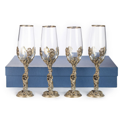 БОКАЛЫ ДЛЯ ШАМПАНСКОГО "ЖАР-ПТИЦА" ЛАТУННЫЙ 4 ШТ