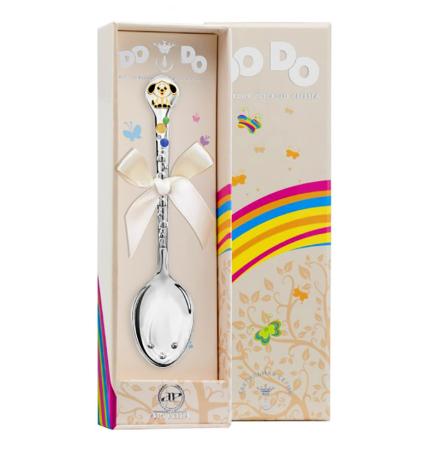 СЕРЕБРЯНАЯ ДЕТСКАЯ ЛОЖКА "СОБАЧКА" СЕРАЯ С ПОЗОЛОТОЙ (ДО-ДО) – АРГЕНТА