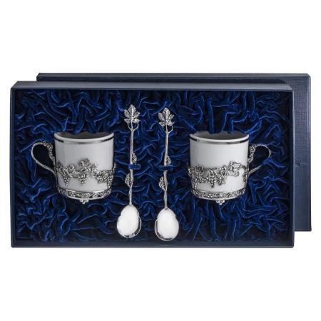 СЕРЕБРЯНАЯ КОФЕЙНАЯ ПАРА "ВИНОГРАД" С ЧЕРНЕНИЕМ – АРГЕНТА