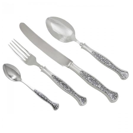 СЕРЕБРЯНЫЙ СТОЛОВЫЙ НАБОР "МАРГАРИТА" С ЧЕРНЕНИЕМ (24 ПРЕДМЕТА)  - СЕВЕРНАЯ ЧЕРНЬ