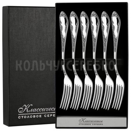 СЕРЕБРЯНЫЙ ДЕСЕРТНЫЙ НАБОР "ПОСОЛЬСКИЙ" М-18 С ЧЕРНЕНИЕМ (6 ДЕСЕРТНЫХ ВИЛОК) – ПАВЛОВСКИЙ ЗАВОД