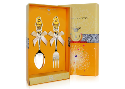 ДЕТСКИЕ СТОЛОВЫЕ ПРИБОРЫ "МАЛЬЧИК" С ПОЗОЛОТОЙ (2 ПРЕДМЕТА) – АРГЕНТА