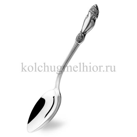 СТОЛОВАЯ ЛОЖКА ИЗ МЕЛЬХИОРА "РОЗА" С ЧЕРНЕНИЕМ – КОЛЬЧУГИНСКИЙ МЕЛЬХИОР