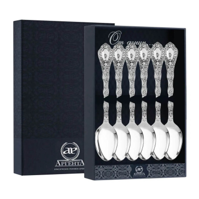 СЕРЕБРЯНЫЙ СТОЛОВЫЙ НАБОР "ВИНОГРАДНАЯ ЛОЗА" (6 ЧАЙНЫХ ЛОЖЕК) – АРГЕНТА