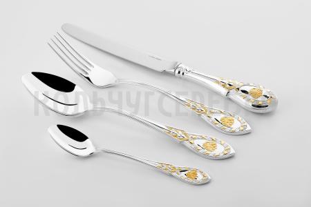 СЕРЕБРЯНЫЙ СТОЛОВЫЙ НАБОР "ГОСУДАРСТВЕННЫЙ" С ПОЗОЛОТОЙ (48 ПРЕДМЕТОВ) - РУССКИЕ САМОЦВЕТЫ