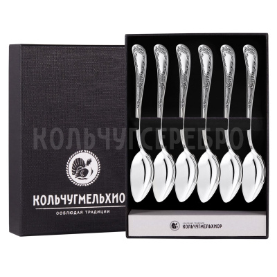 ЧАЙНЫЙ НАБОР ИЗ МЕЛЬХИОРА "ГЛОРИЯ" С ЧЕРНЕНИЕМ (6 ЧАЙНЫХ ЛОЖЕК) – МСТЕРСКИЙ ЮВЕЛИР