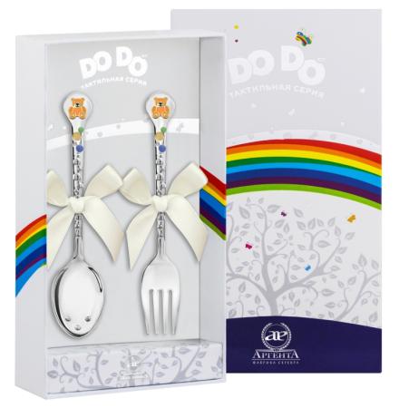 ДЕТСКИЕ СТОЛОВЫЕ ПРИБОРЫ "МЕДВЕЖОНОК" ОРАНЖЕВЫЙ С ПОЗОЛОТОЙ ДО-ДО (2 ПРЕДМЕТА) – АРГЕНТА