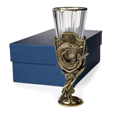 ЛАФИТНИК ДЛЯ ВОДКИ "ТРОФЕЙНЫЙ РЫБАЛКА" (СТЕРЛЯДЬ) ЛАТУННЫЙ