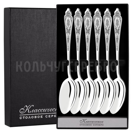 СЕРЕБРЯНЫЙ СТОЛОВЫЙ НАБОР "ПРАЗДНИЧНЫЙ" С ЧЕРНЕНИЕМ (6 СТОЛОВЫХ ЛОЖЕК) - СЕВЕРНАЯ ЧЕРНЬ