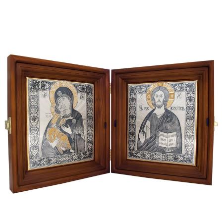 СЕРЕБРЯНАЯ ИКОНА-СКЛАДЕНЬ "ГОСПОДЬ ВСЕДЕРЖИТЕЛЬ И БОЖЬЯ МАТЕРЬ ВЛАДИМИРСКАЯ" – СЕВЕРНАЯ ЧЕРНЬ