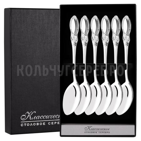 СЕРЕБРЯНЫЙ ДЕСЕРТНЫЙ НАБОР "КУПЕЧЕСКИЙ" (6 ДЕСЕРТНЫХ ЛОЖЕК)  - СЕВЕРНАЯ ЧЕРНЬ