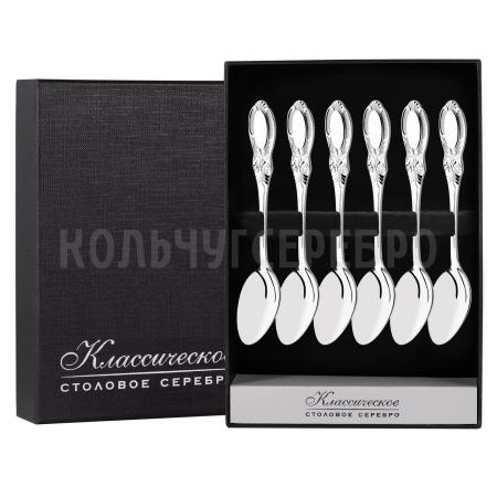 СЕРЕБРЯНЫЙ КОФЕЙНЫЙ НАБОР "КУПЕЧЕСКИЙ" (6 КОФЕЙНЫХ ЛОЖЕК)  - СЕВЕРНАЯ ЧЕРНЬ