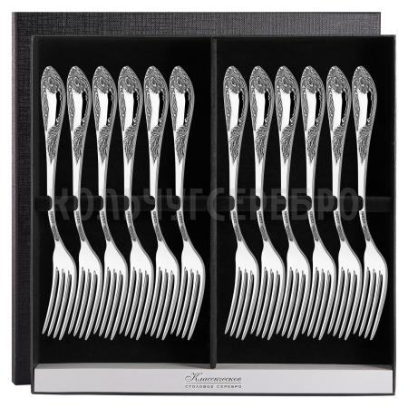 СЕРЕБРЯНЫЙ СТОЛОВЫЙ НАБОР "ИМПЕРАТОРСКИЙ" М-12 С ЧЕРНЕНИЕМ (12 ВИЛОК) – ПАВЛОВСКИЙ ЗАВОД