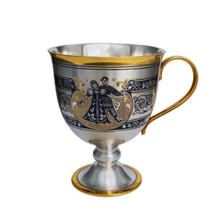 СЕРЕБРЯНАЯ ЧАЙНАЯ ЧАШКА "КАДРИЛЬ" С ЧЕРНЕНИЕМ И ПОЗОЛОТОЙ – СЕВЕРНАЯ ЧЕРНЬ