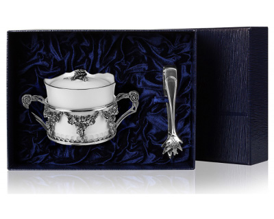 СЕРЕБРЯНАЯ САХАРНИЦА "РОЗА" С КРЫШКОЙ – АРГЕНТА