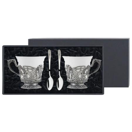 НАБОР ДЛЯ ЧАЯ "ЛЕСНАЯ ФЕЯ" С ЧЕРНЕНИЕМ (ПАРА) – КОЛЬЧУГИНСКИЙ МЕЛЬХИОР