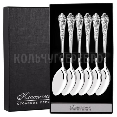 СЕРЕБРЯНЫЙ ДЕСЕРТНЫЙ НАБОР "РЕЛЬЕФНЫЙ" С ЧЕРНЕНИЕМ (6 ДЕСЕРТНЫХ ЛОЖЕК)  - СЕВЕРНАЯ ЧЕРНЬ
