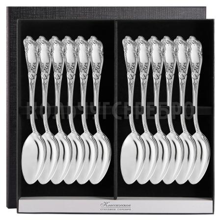 СЕРЕБРЯНЫЙ СТОЛОВЫЙ НАБОР "ЭДЕМ" С ЧЕРНЕНИЕМ (12 ЛОЖЕК) – МСТЕРСКИЙ ЮВЕЛИР
