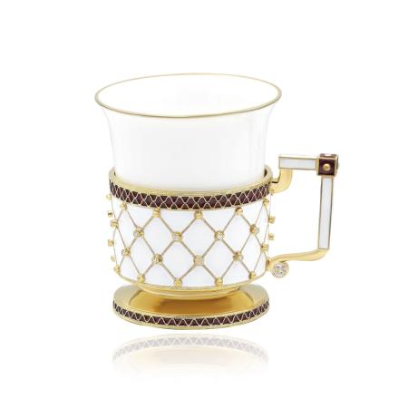 СЕРЕБРЯНАЯ КОФЕЙНАЯ ЧАШКА С БРИЛЛИАНТАМИ 47032 – РУССКИЕ САМОЦВЕТЫ