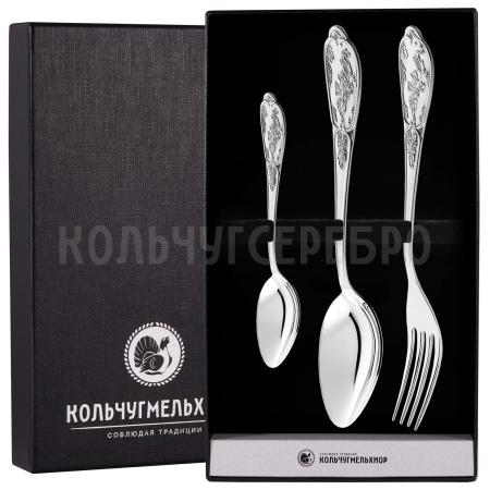 СТОЛОВЫЙ НАБОР ИЗ МЕЛЬХИОРА "ВЕСНА" С ЧЕРНЕНИЕМ (3 ПРЕДМЕТА) – МСТЕРСКИЙ ЮВЕЛИР