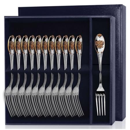 СЕРЕБРЯНЫЙ СТОЛОВЫЙ НАБОР "ЕДИНСТВО" С ПОЗОЛОТОЙ (12 СТОЛОВЫХ ВИЛОК) – АРГЕНТА
