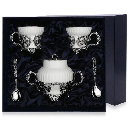 ЧАЙНАЯ ПАРА И САХАРНИЦА "СИМФОНИЯ" С ЧЕРНЕНИЕМ – АРГЕНТА