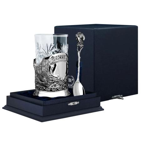 СЕРЕБРЯНЫЙ ПОДСТАКАННИК "ГЛУХАРЬ" С ЛОЖКОЙ – АРГЕНТА