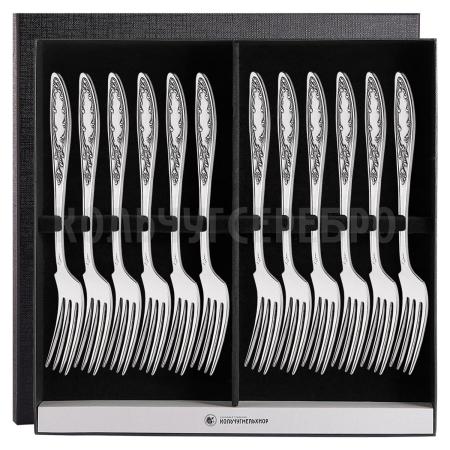 СТОЛОВЫЙ НАБОР ИЗ МЕЛЬХИОРА "ПЛАМЯ" (12 ВИЛОК) – КОЛЬЧУГИНСКИЙ МЕЛЬХИОР