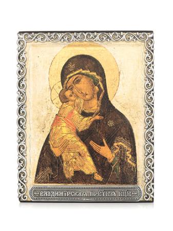 ИКОНА "ВЛАДИМИРСКАЯ ИКОНА БОЖИЕЙ МАТЕРИ" В СЕРЕБРЯНОМ БАГЕТЕ – АЛЬТМАСТЕР