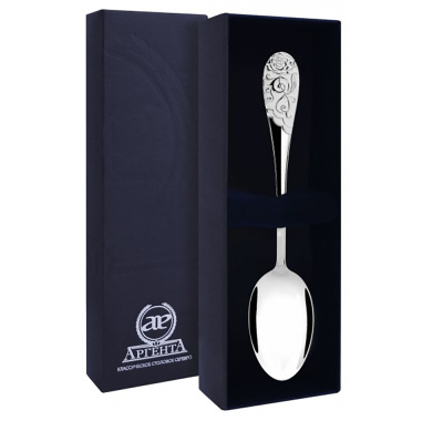 СЕРЕБРЕННАЯ ЧАЙНАЯ ЛОЖКА "РОЗА" С БЕЛОЙ ЭМАЛЬЮ – АРГЕНТА