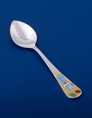 СЕРЕБРЯНАЯ ДЕТСКАЯ ЛОЖКА "ЗАЙКА" С ЭМАЛЬЮ – МСТЁРСКИЙ ЮВЕЛИР