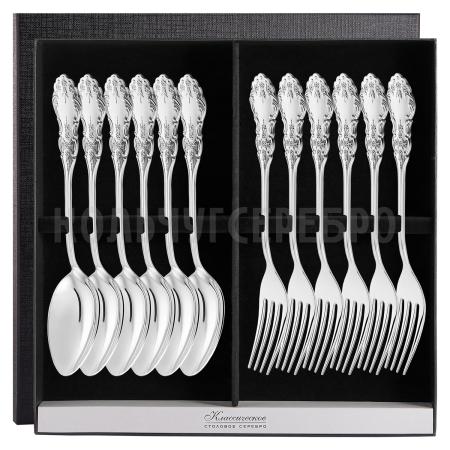 СЕРЕБРЯНЫЙ СТОЛОВЫЙ НАБОР "ЧЕРЕМУХА" (6 ВИЛОК, 6 ЛОЖЕК) – МСТЕРСКИЙ ЮВЕЛИР