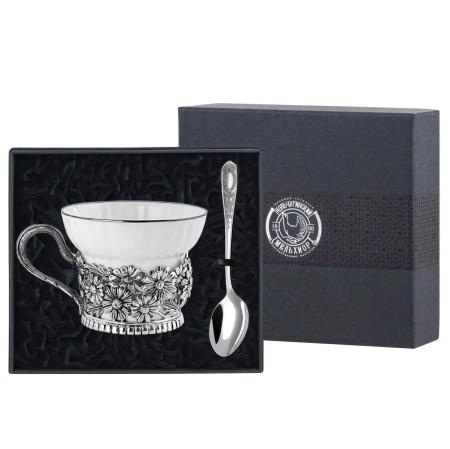 НАБОР ДЛЯ ЧАЯ "РОМАШКИ" С ЧЕРНЕНИЕМ – КОЛЬЧУГИНСКИЙ МЕЛЬХИОР