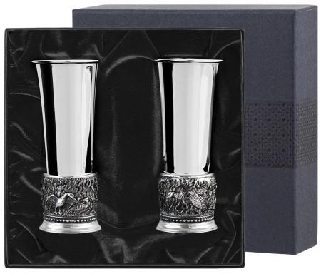 НАБОР СТОПОК "УТКА" ПОСЕРЕБРЕННЫЙ С ЧЕРНЕНИЕМ (2 ШТУКИ) – КОЛЬЧУГИНСКИЙ МЕЛЬХИОР