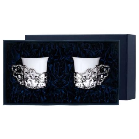 СЕРЕБРЯНАЯ КОФЕЙНАЯ ПАРА "ЛИСТОПАД" С ЧЕРНЕНИЕМ – АРГЕНТА