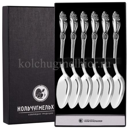 ДЕСЕРТНЫЙ НАБОР ИЗ МЕЛЬХИОРА "РОЗА" С ЧЕРНЕНИЕМ (6 ДЕСЕРТНЫХ ЛОЖЕК) – КОЛЬЧУГИНСКИЙ МЕЛЬХИОР