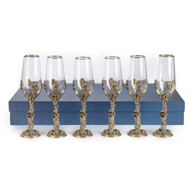 БОКАЛЫ ДЛЯ ШАМПАНСКОГО "ЖАР-ПТИЦА" ЛАТУННЫЙ 6 ШТ