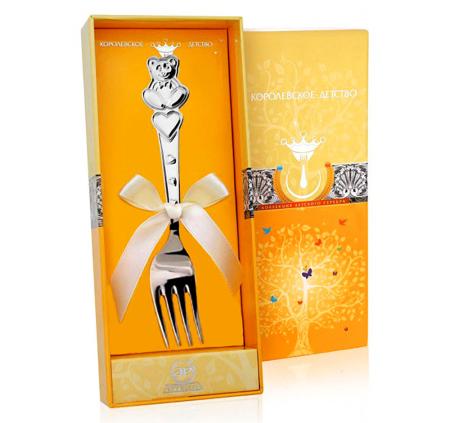 СЕРЕБРЯНАЯ ДЕТСКАЯ ВИЛКА "МИШКА С СЕРДЕЧКАМИ" – АРГЕНТА