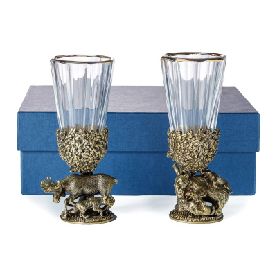 ЛАФИТНИК ДЛЯ ВОДКИ "РУССКИЙ ЛЕС" (ЛОСЬ, МЕДВЕДЬ) ЛАТУННЫЙ 2 ШТ