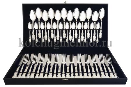 СТОЛОВЫЙ НАБОР ИЗ МЕЛЬХИОРА "РОЗА" (48 ПРЕДМЕТОВ) – КОЛЬЧУГИНСКИЙ МЕЛЬХИОР