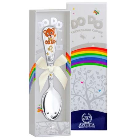 СЕРЕБРЯНАЯ ДЕТСКАЯ ЛОЖКА "ЗОДИАК-ЛЕВ" С ПОЗОЛОТОЙ И ЭМАЛЬЮ (ДО-ДО) – АРГЕНТА