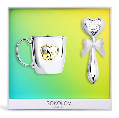 ДЕТСКАЯ КРУЖКА С ПОГРЕМУШКОЙ "СЕРДЦЕ" С ПОЗОЛОТОЙ – SOKOLOV