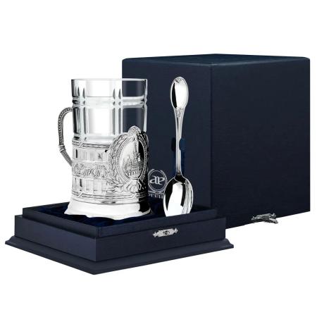 СЕРЕБРЯНЫЙ ПОДСТАКАННИК "СПАССКАЯ БАШНЯ" С ЛОЖКОЙ – АРГЕНТА